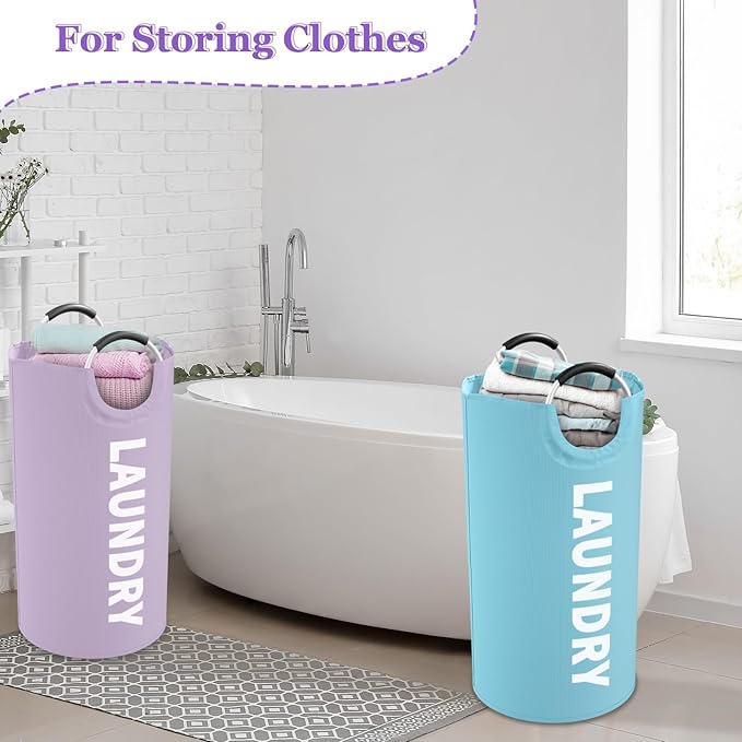Set of 2 Collapsible Laundry Baskets with Handles, 95L Big Laundry Hampers for Bedroom, Waterproof Clothes Baskets, Independent Dirty Clothes Hamper for Travel, Nursery, Purple/Blue