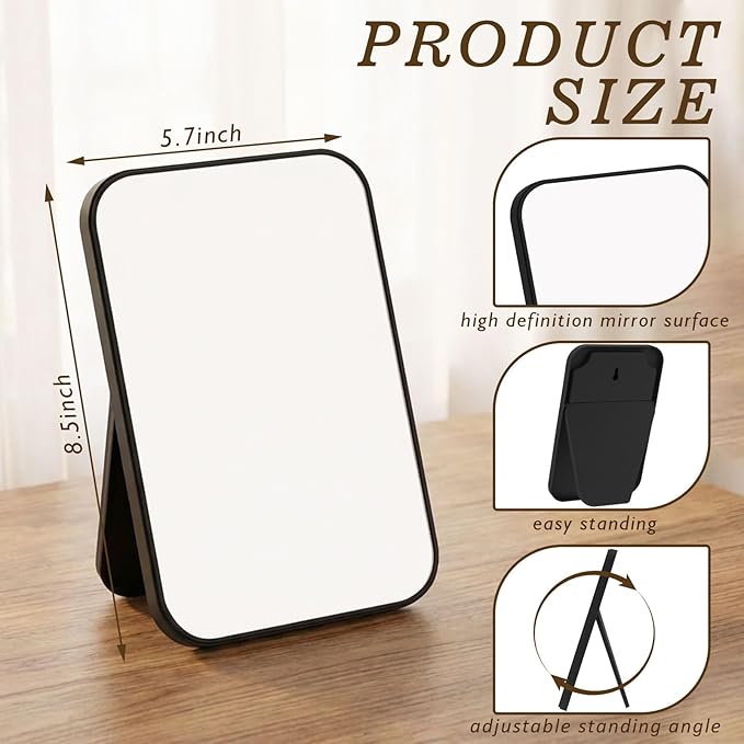 Cinnvoice 12 Pack Desktop Makeup Mirror Bulk 90° Adjustable Portable 8" Vanity Table Mirror with Stand, Folding Travel for Makeup Party Spa Party, Women, Cosmetics Personal Beauty (Black)