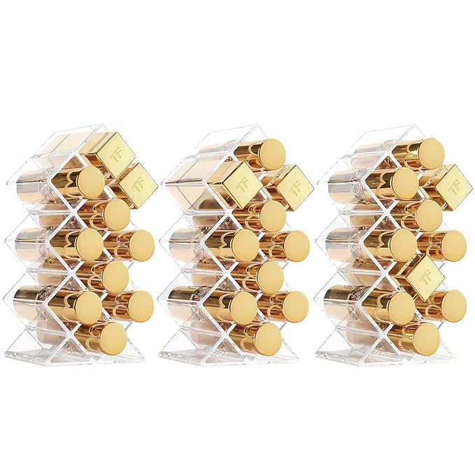 Lolalet 3 Pack Lipstick Holder Organizer, 30 Spaces Acrylic Stackable Fish Shape Lipsticks Tower Lipgloss Display Stand, Clear Lip Gloss Organizers Storage Box -10 Slots