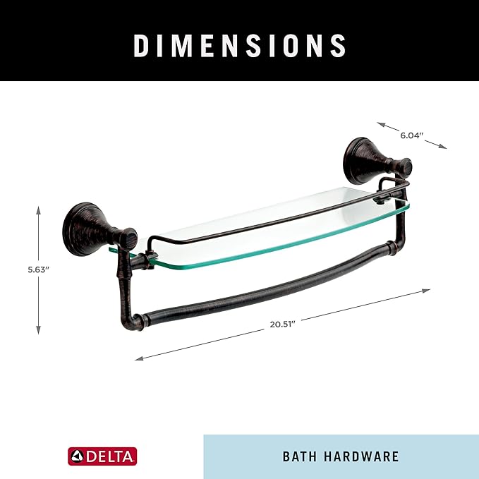 Delta 79710-RB Cassidy 18-in Glass Shelf with Towel Bar in Venetian Bronze