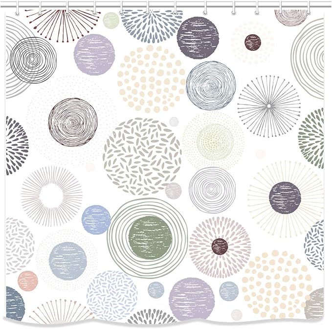 Modern Design Colorful Circles and Fireworks Fabric Shower Curtains Marandi Color Bathroom Décor Nude