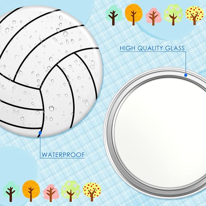 Taiyin 18 Pcs Volleyball Gifts for Team Bulk Valentines Volleyball Compact Mirror Round Sport Makeup Pocket Mirror 2.76 Inch Portable for Team Player Accessories Party Supplies