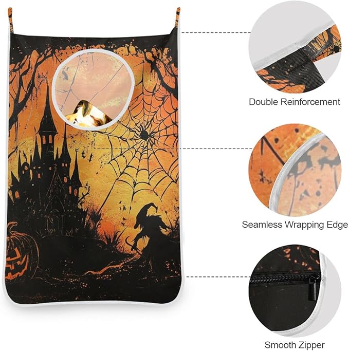 Witch Castle Halloween Door Hanging Laundry Hamper Bag with Free Adjustable Stainless Steel Hooks Dirty Clothes Hamper Extra Large Over the Door Laundry Hamper 29.5X20inch 2Pack