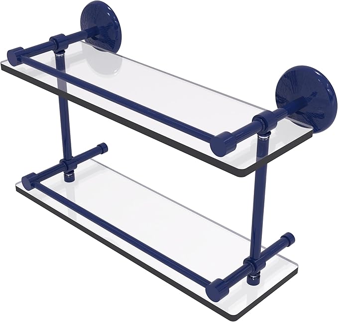 Allied Brass MC-2/16-GAL-MBL Monte Carlo 16 Inch Double Glass Shelf with Gallery Rail, Mediterranean Blue
