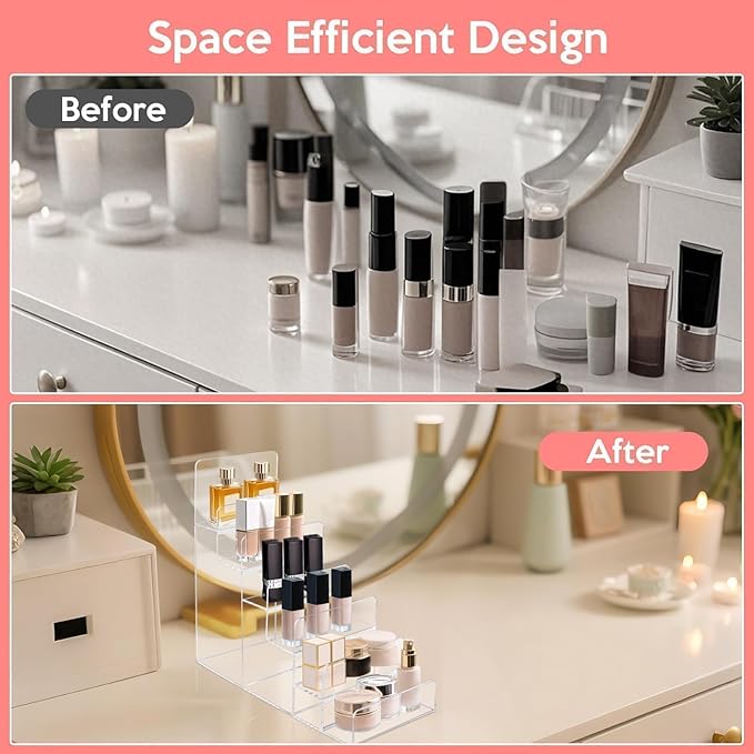 6-Tier Acrylic Purse Display Stand,Clear Wallet Display Organizer Handbag Stand Jewelry Shelf Plastic Perfume Stands Acrylic Shelf Risers Nail Polish Rack for Sunglasses Props Cosmetic Purse Handbag