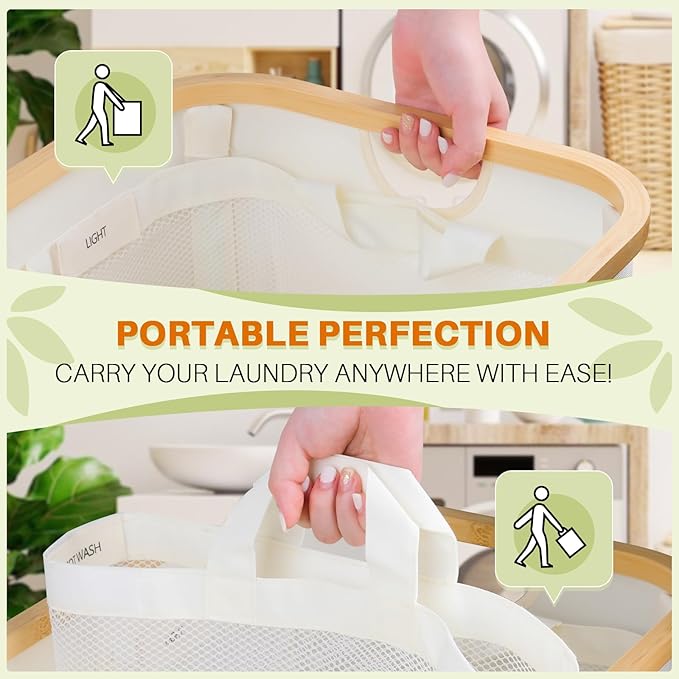 Laundry Hamper with Lid, 160L Dirty Clothes Hamper for Laundry Basket 3 Section, Extra Large Laundry Sorter Hamper 3 Compartment with Removable Inner Bags & Labels, Beige
