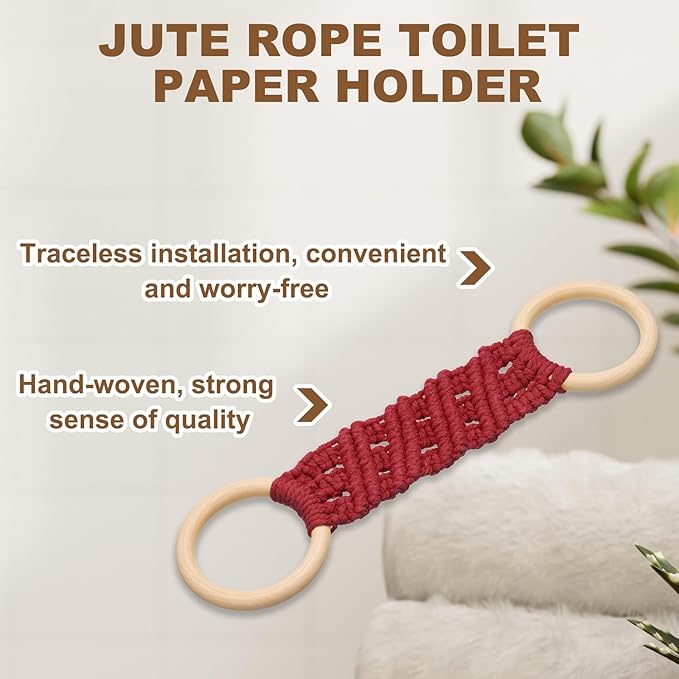 uxcell 2Pcs Kitchen Dish Towel Holder, 11"x3" Crochet Towel Ring with Hanging Loop for Cabinet House Oven Stove Door, Red