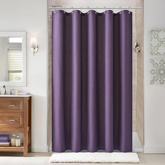 Naturoom Purple 54 Inch Shower Curtain - Stall Narrow Half Linen Ultra Thick Fabric Shower Curtain Set with Hooks, Boho Farmhouse Rustic RV Camper Bath Curtains for Bathroom, 54x78
