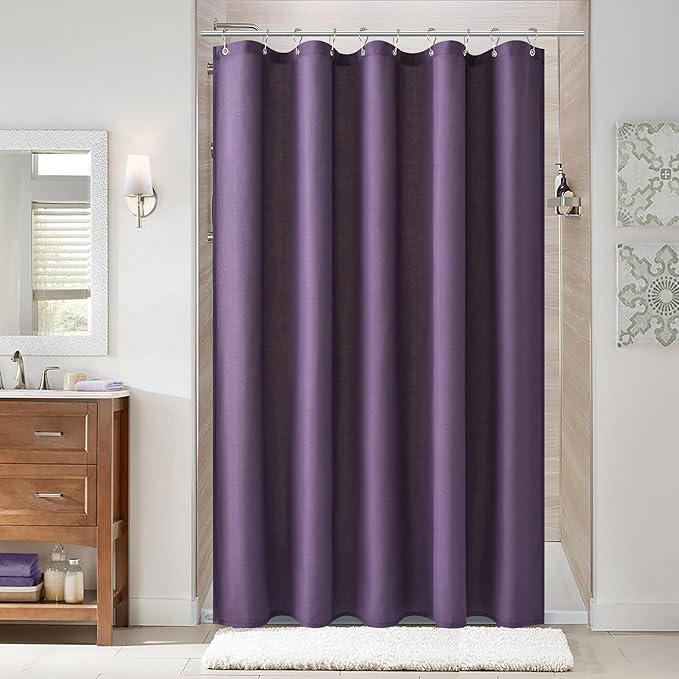 Naturoom Purple 60 Inch Shower Curtain - Stall Narrow Half Linen Ultra Thick Fabric Shower Curtain Set with Hooks, Boho Farmhouse Rustic RV Camper Bath Curtains for Bathroom, 60x72