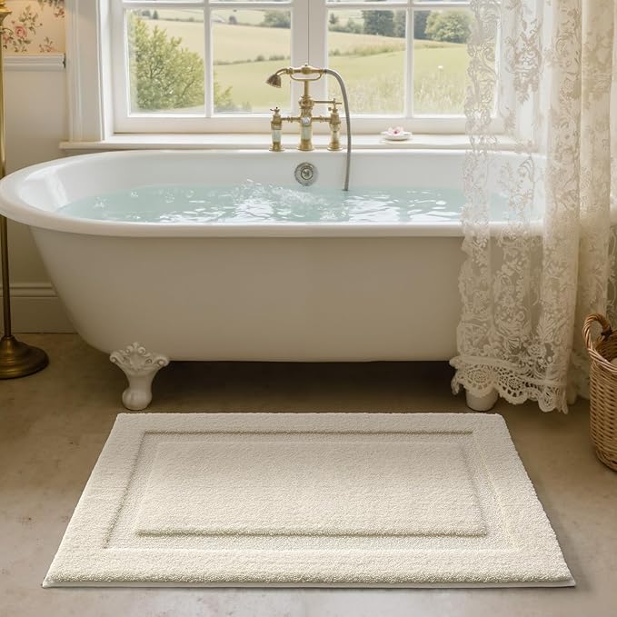 LUMI Ultra Soft Bathroom Rugs Non Slip with Rubber Backing, Absorbent Washable Bath Mat Quick Dry, Upgraded Premium Microfiber Plush Carpet for Bathtub and Shower Floor, Ivory White, 24x43