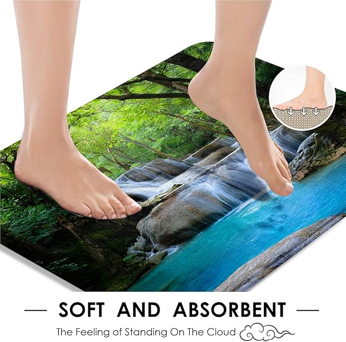 Britimes 4 Piece Shower Curtain Sets, Scenery Waterfall with Non-Slip Rugs, Toilet Lid Cover and Bath Mat, for Bathroom Decor Set, 72" x 72"