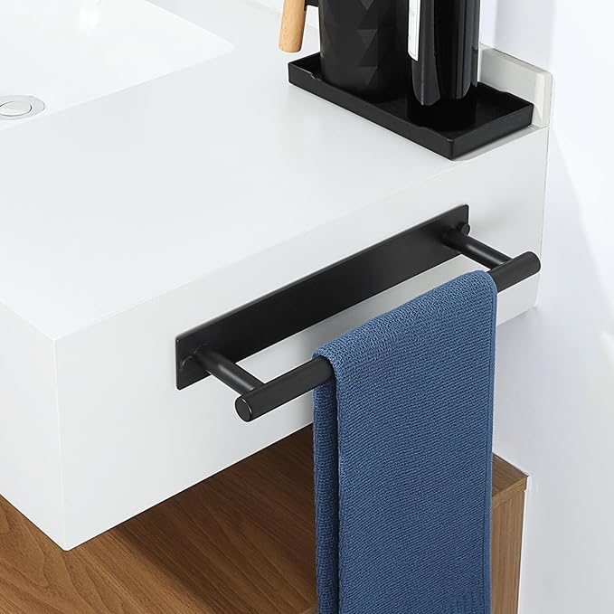 Alise Adhesive Towel Bar Black,Towel Racks for Bathroom Wall Mounted,Bathroom Towel Rack SUS304 Stainless Steel,Towel Holder for Kitchen/Bathroom Hardware Decoration,Sticky or Screw-Mounted,12 Inch