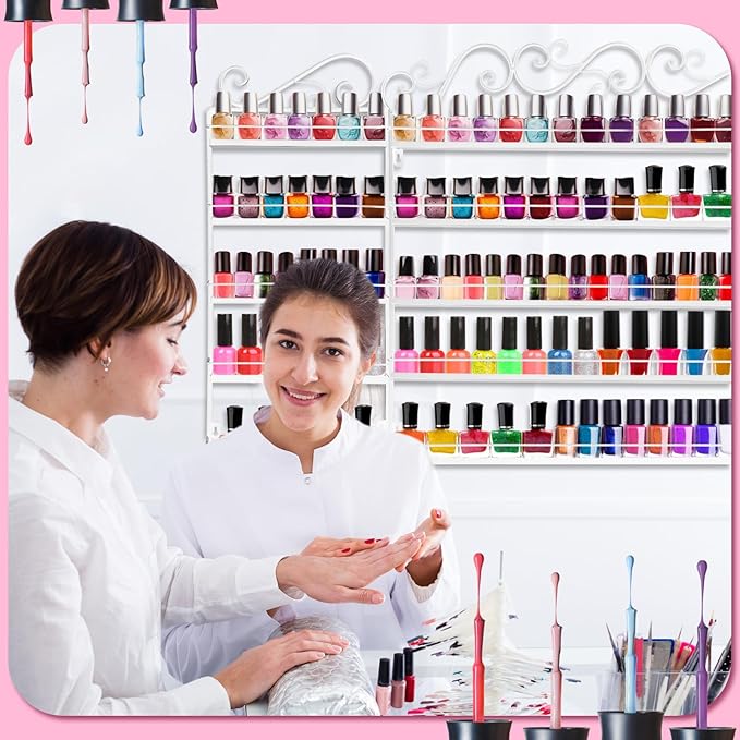 Sintuff 3 in 1 Nail Polish Rack Wall Mount Nail Polish Organizer 5 Tiers Shelf Storage Display Holder Stand Holds 200 Bottles for Home Salon Business Spa(White)