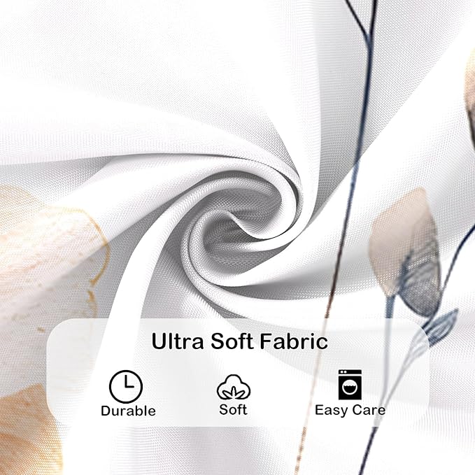Blue Beige Floral Shower Curtain, Watercolor Flower Shower Curtains for Bathroom, Modern Minimalist Waterproof Fabric Bath Decoration 72x84 Inch