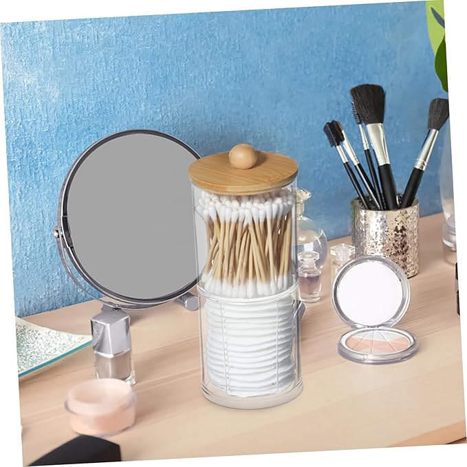 TIDTALEO Clear Acrylic Cylindrical Makeup Organizer Jar for Cosmetic Storage, Cotton Pad Storage, Office Supply Organization