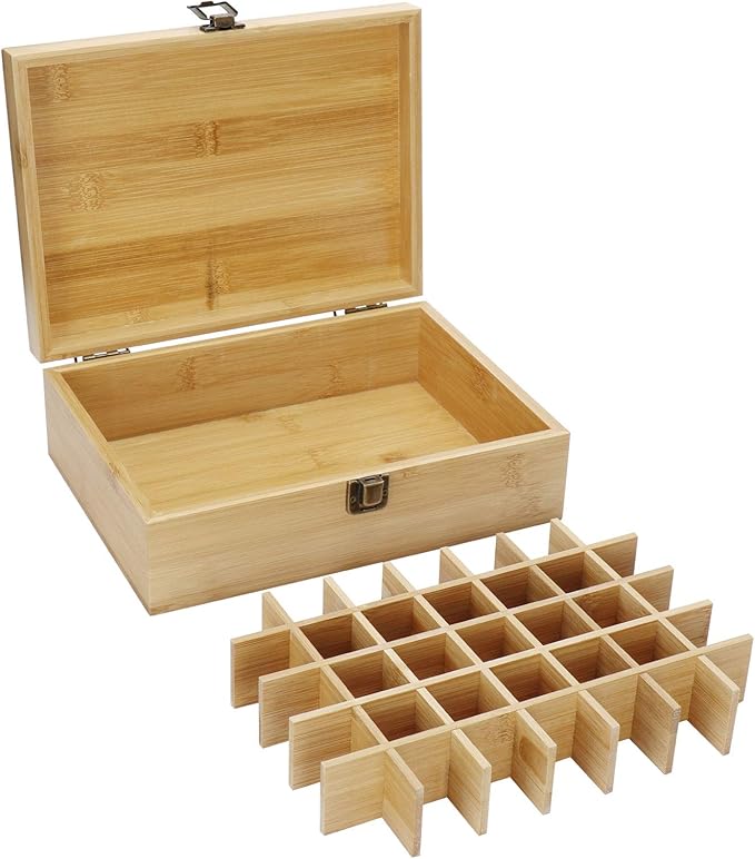 Pure Vie Essential Oil Bamboo Storage Box Travel Display Presentation, Holds 35 Bottles for 5, 10, 15ml - Aromatherapy Organizer Nail Polish Fragrance Container #1 - Keep Your Oils Safe & Space Saver