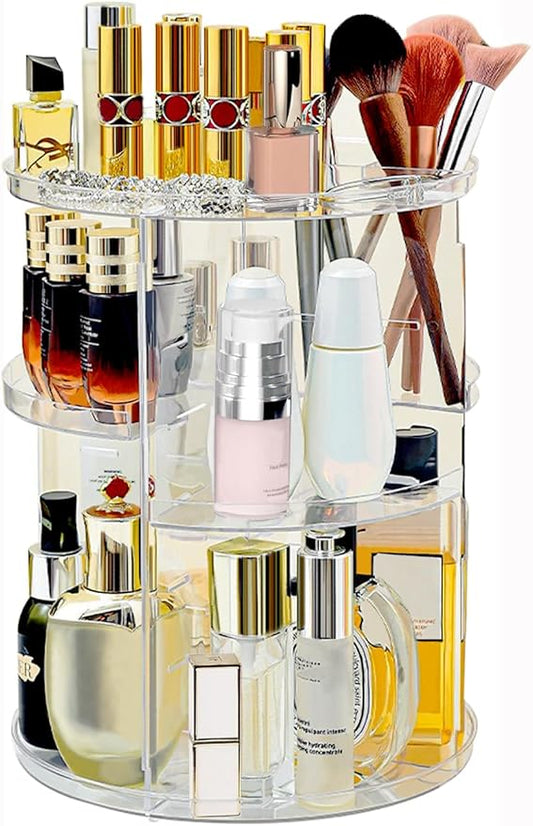 360 Rotating Makeup Organizer for Vanity Adjustable Cosmetic Display Case Large Capacity Skincare Organizers Perfume Organizer Spinning Holder for Countertop Vanity and Bathroom