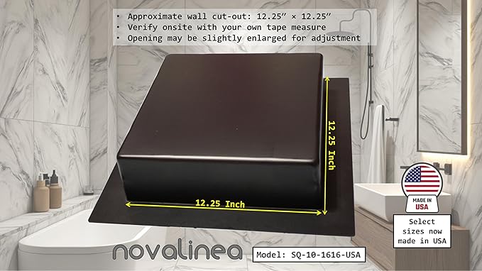 Ready-to-Tile Square Shower Niche – 16" x 16", Single 12" x 12" Shelf, 3.5" Deep – Made in USA