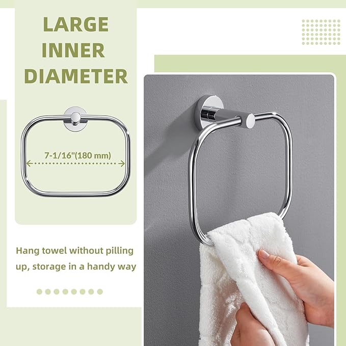 APLusee Chrome Bath Towel Ring, Stainless Steel Hand Towel Holder, Wall Mount