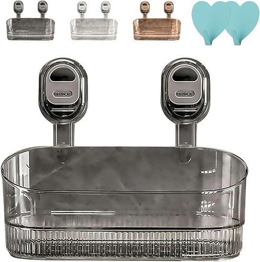 2026 No-Drill Bathroom Suction Storage Box-Large Capacity & Strong Load-Bearing, No Drill Bathroom Shelves, Suction Storage Rack, Removable Hanging Storage Basket, Ripple Acrylic Wall Shelf (1PC-C)