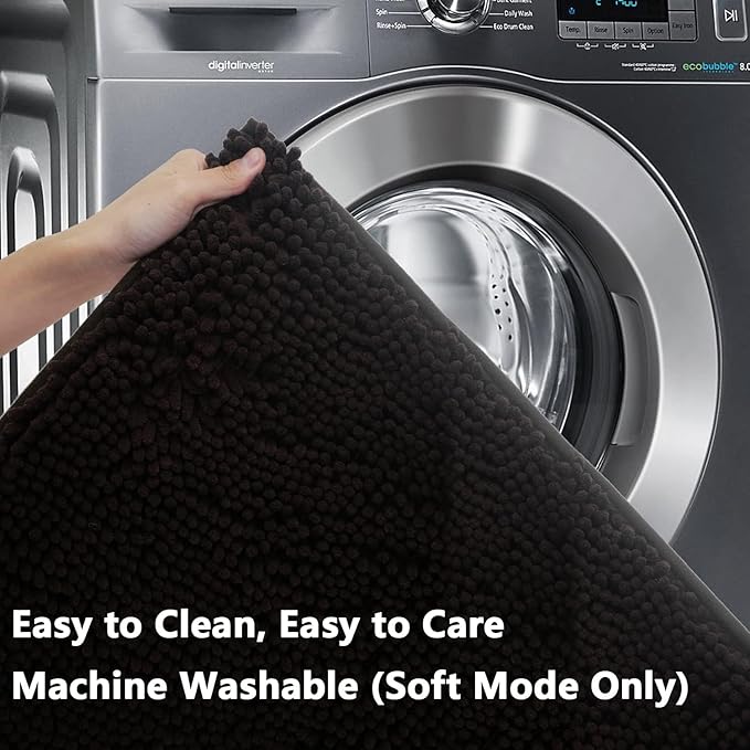 BOANKODU Bathroom RugsSets 2 Piece，59X24+16X24Inch，Absorbent Non-Slip Very Soft Chenille Mat,Machine Washable （Coffee）