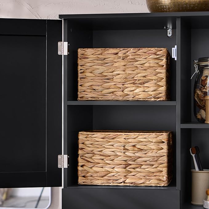 SoBuy Tall Tilt-Out Laundry Hamper Cabinet with Removable Basket and Shelves, Freestanding Laundry Storage Cabinet for Laundry Room or Bathroom, Black BZR104-SCH