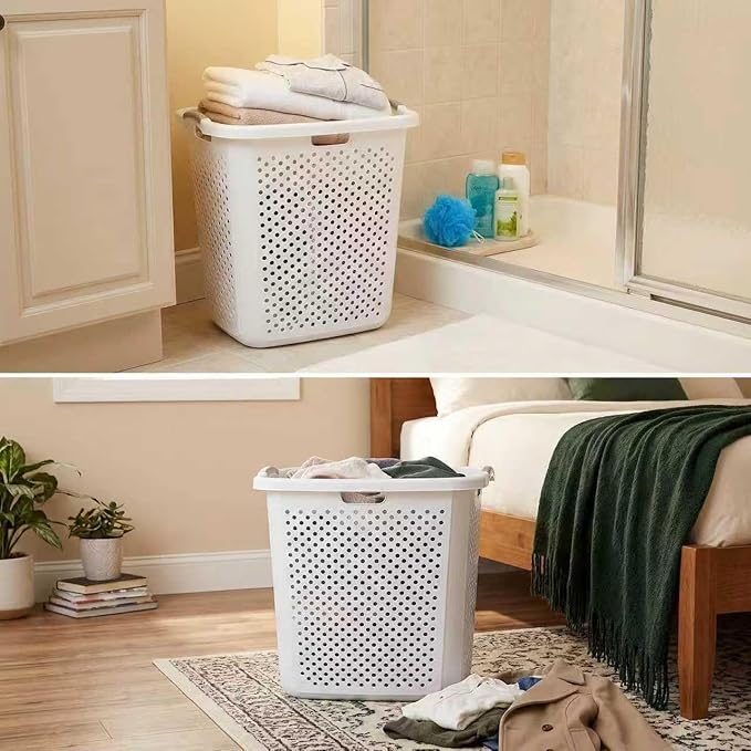 2 Pack 2.5 Bushels Plastic Laundry Baskets, Equipped with Reinforced Comfortable Handles, With Breathable Design, Suitable for Sorting Clothes, Suitable for Use in Households, Dormitories, Apartments.