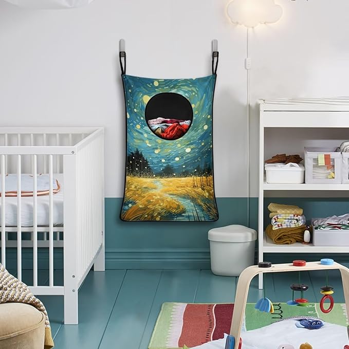 ZFRXIGN Oil Painting Over The Door Laundry Hamper Trendy Hanging Laundry Bag for Bathroom, Bedroom Dirty Clothes Laundry Baskets Toys Storage Space Saving Organizer Colorful Design