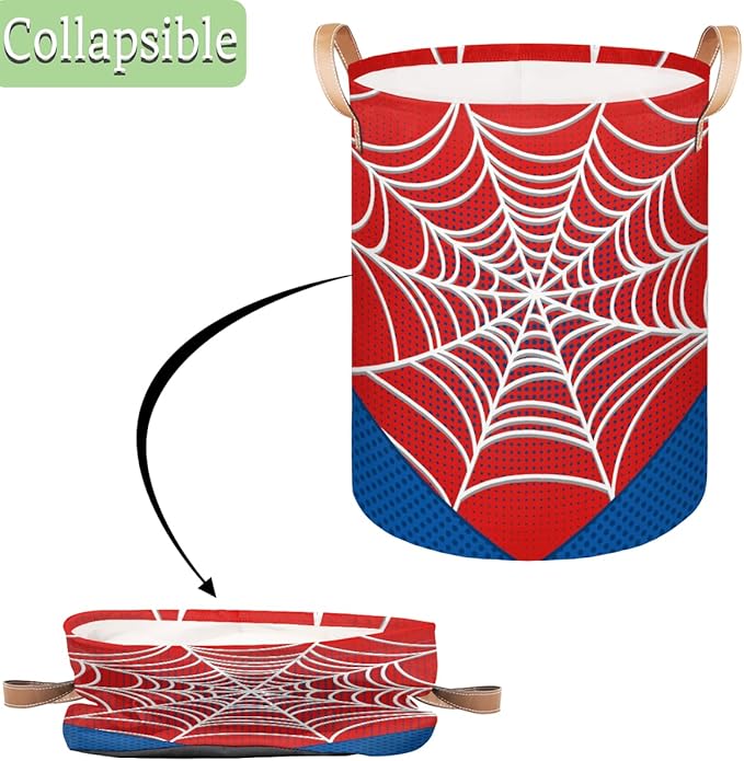 Large Laundry Basket Hamper - Red Spiderweb 62L Collapsible Storage Bin for Kids Toys, Dirty Clothes, Blankets, Tall Baby Nursery Hamper for Boys Bedroom Bathroom Decor, Gift Basket