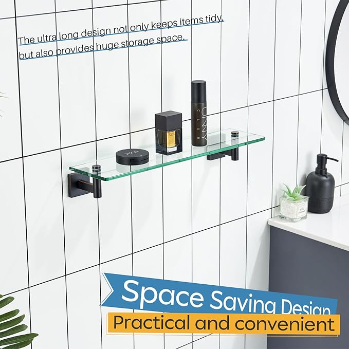 KOKOSIRI 20-Inch Bathroom Shelves Glass Floating Shelf Toilet Roll Holder Toilet Paper Holder Stainless Steel Oil Rubbed Bronze B1105ORB-L20+B2008ORB