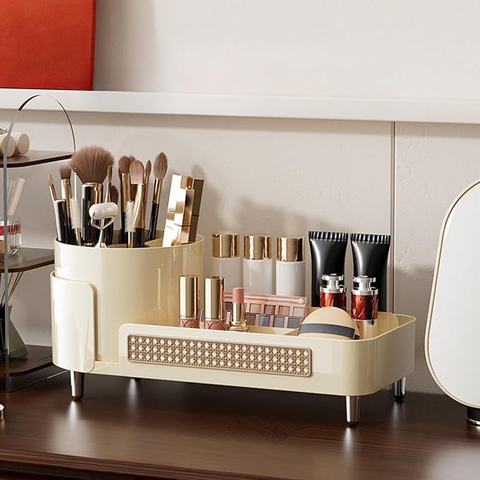 Roating Makeup Caddy Organizer for Vanity, Large Capacity Cosmetic Display Case, Clear Acrylic Countertop Beauty Storage Holder for Skincare, Brush Eyeliner Lipstick, Counter Table, Cream