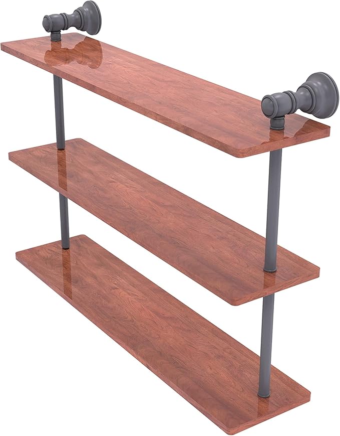 Allied Brass CL-5-22-IRW Carolina Collection 22 Inch Triple Wood Shelf, Matte Gray