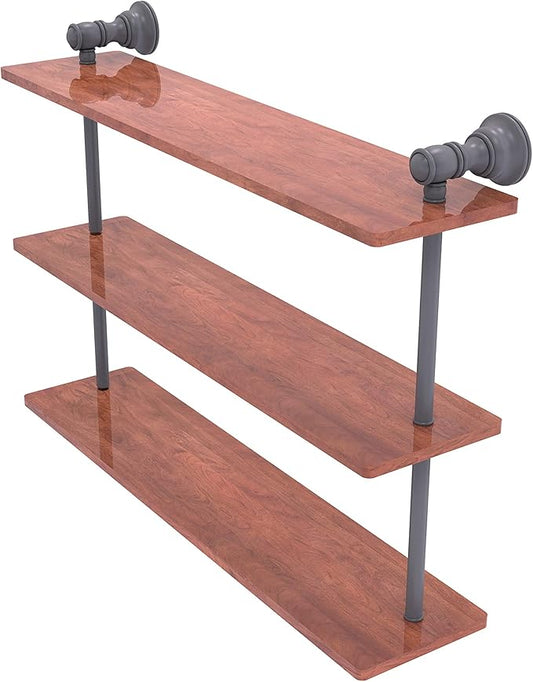 Allied Brass CL-5-22-IRW Carolina Collection 22 Inch Triple Wood Shelf, Matte Gray