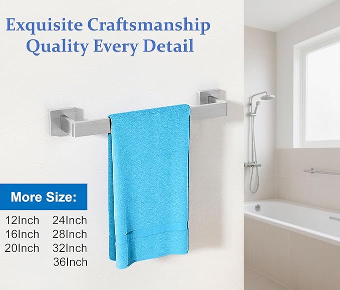 Towel Bar for Bathroom 12 Inch Brushed Nickel Towel Holder 12/16/20/24/28/32/36 Inch Stainless Steel SUS304 Rustproof Towel Rack Modern Square Towel Rod for Bathroom Wall (1, Brushed Nickel, 12 Inch)