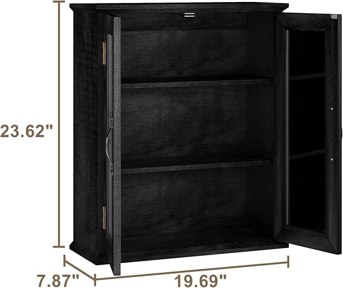 ChooChoo Bathroom Wall Cabinet, Medicine Cabinet with Acrylic Doors, Wall Mounted Over The Toilet Storage Cabinet with Adjustable Shelves for Bathroom, Kitchen, and Laundry Room, Black