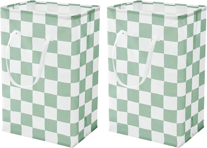 Ohocut Checkered Laundry Hamper, Pack of 2, Sage Green Aesthetic Cute Large Collapsible Cloth Hampers Basket for Storage Organization Cute Aesthetic, 2 x 75L