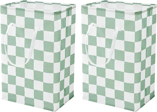 Ohocut Checkered Laundry Hamper, Pack of 2, Sage Green Aesthetic Cute Large Collapsible Cloth Hampers Basket for Storage Organization Cute Aesthetic, 2 x 75L