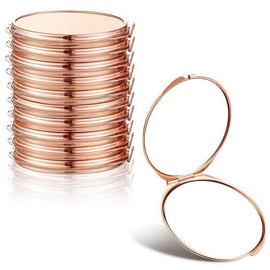 Yalikop 8 Pcs Rose Gold Compact Mirror Bulk, Metal Round Shell, 1x 2x Magnification Double Sided, Portable, Folding, Mini Travel Pocket Mirror for Women Girls Party Favor Bridesmaid Christmas Gifts
