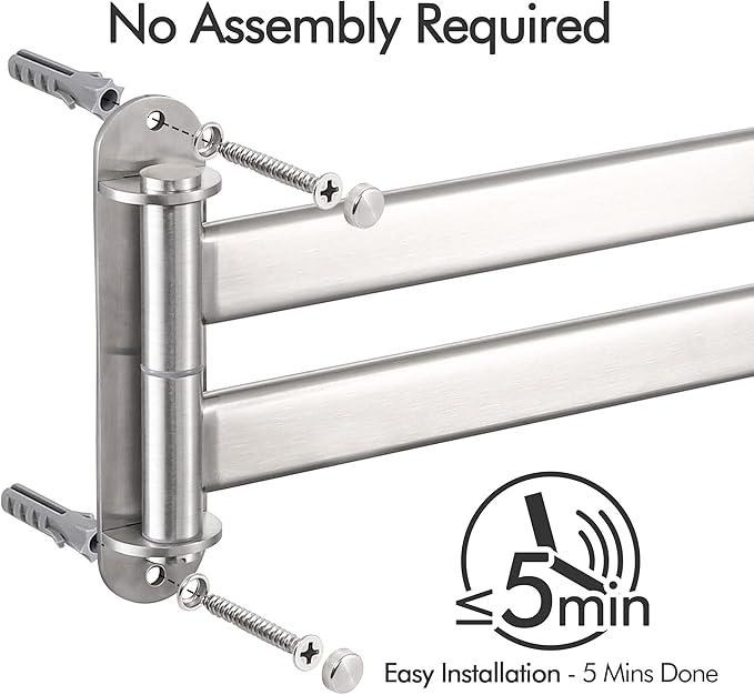 KES Bathroom Towel Rack, 15.5-Inch Swivel Towel Rack 2-Arm, Swing Out Double Towel Bar Wall Mounted, SUS304 Stainless Steel Brushed Finish, A2104S2L40-2