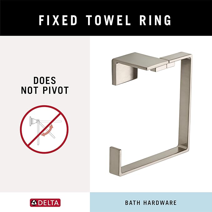 Delta Vero (1-Pack) Hand Towel Holder Brilliance Stainless Steel Towel Racks for Bathroom Wall Square Towel Ring Holder for Bath Towel Hanger for Kitchen, Bathroom Accessories 77746-SS