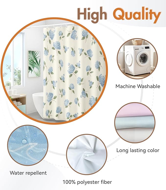 MAMUSE Shower Curtain for Bathroom - Cute Aesthetic Decorative Modern Girly Unique Girls Design Pretty Women Waterproof Fabric Cloth Cortinas de Baño Bathtub 72 x 72 Inch, Small Blue Flower