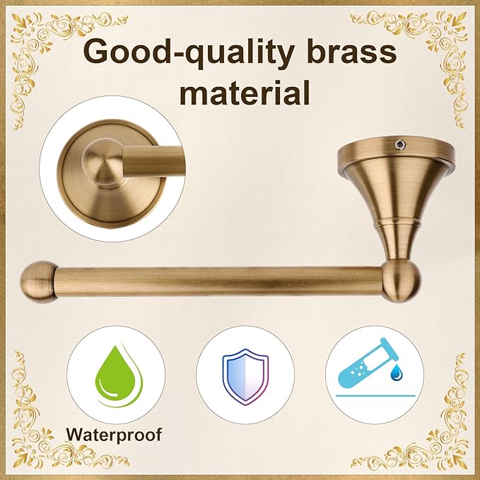 2pcs Antique Brass Toilet Paper Holder, Retro Brass Hand Towel Ring Tissue Roll Paper Hanger Wall Mounted Bathroom Accessories for Home Hostel