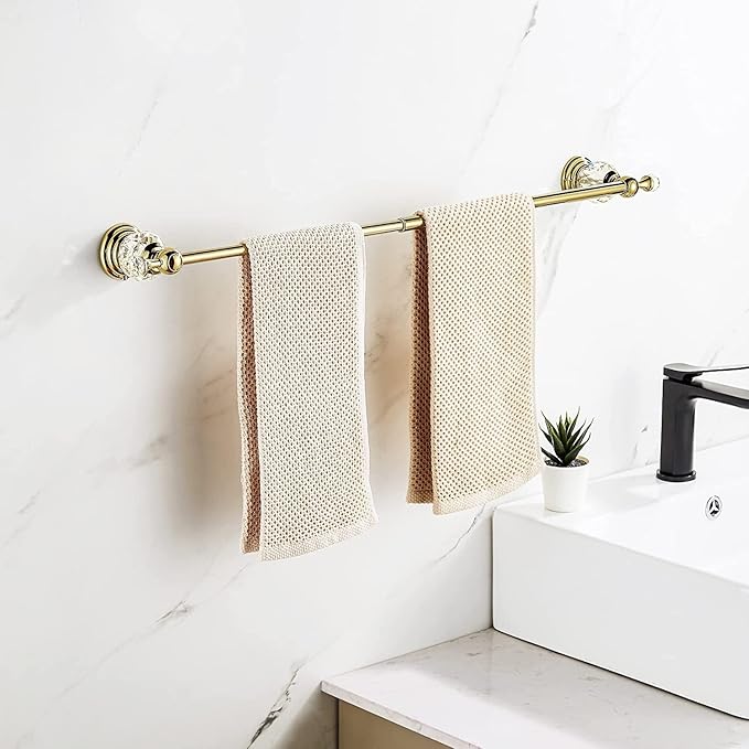 Leyden Gold Crystal Bathroom Accessories, Towel Bar Set Toilet Paper Holder Towel Ring Coat Hooks Shinny Bathroom Hardware Wall Mounted 4 Pieces with Crystal Ball Base