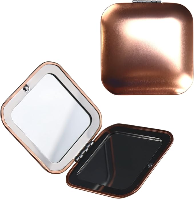 Iconikal Metal Compact Vanity Travel Purse Makeup Mirror 1X / 3X Magnifying - Rose Gold - 2-Pack for Pocket, Clutch