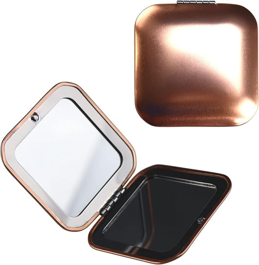 Iconikal Metal Compact Vanity Travel Purse Makeup Mirror 1X / 3X Magnifying - Rose Gold - 2-Pack for Pocket, Clutch