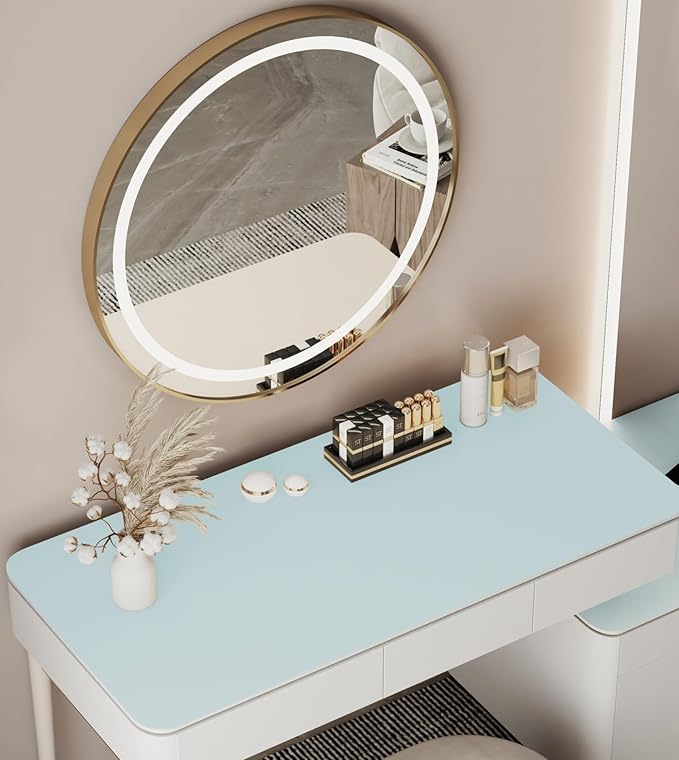 Large 39.37" x 15.7" Waterproof Makeup Mat - Non-Slip Vanity Top Protector, Dresser Top Protector (Blue)