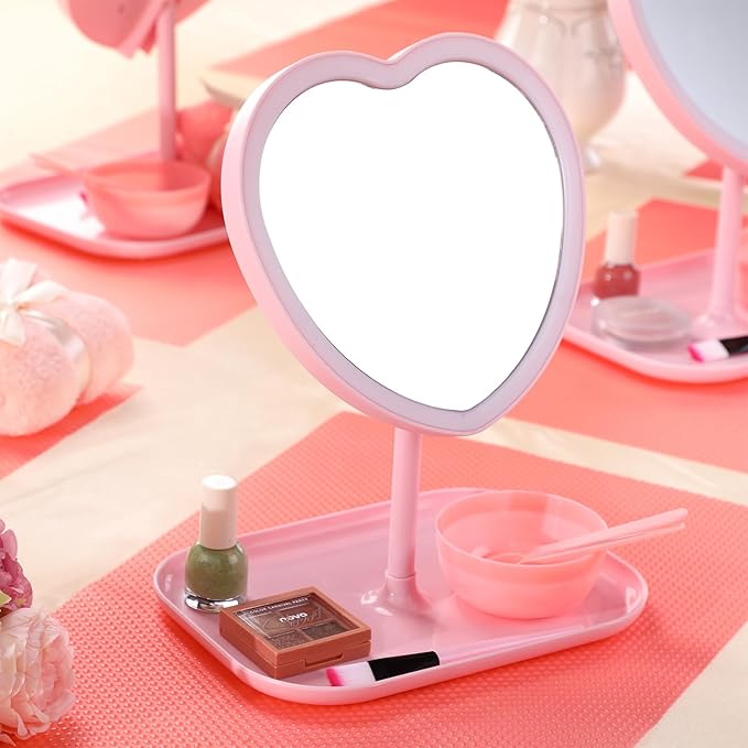8 Pcs Spa Party Supplies 8 Heart Shaped Mirror Spa Party Mirror for Girls Sleepover Party Favors Makeup Mirror for Spa Party Sleepover Party Slumber Birthday Party Favor, Pink