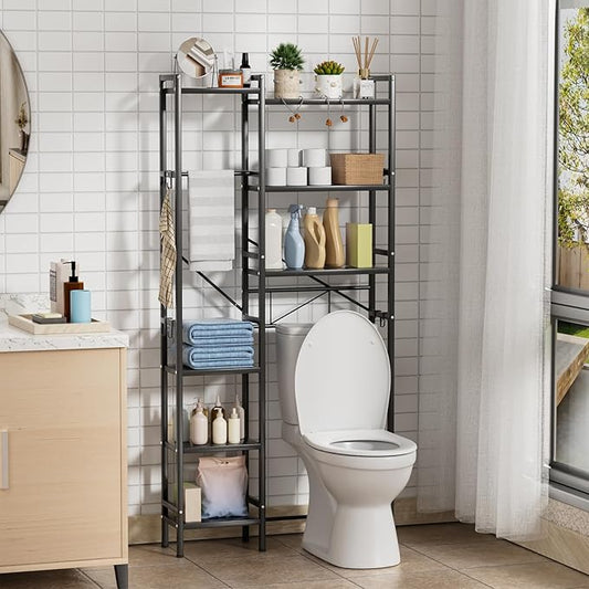 Bathroom Shelf, Over The Toilet Storage with 3-Tier Bathroom Shelves, Adjustable Height & Heavy-Duty Steel Frame Over Toilet Storage (Black)