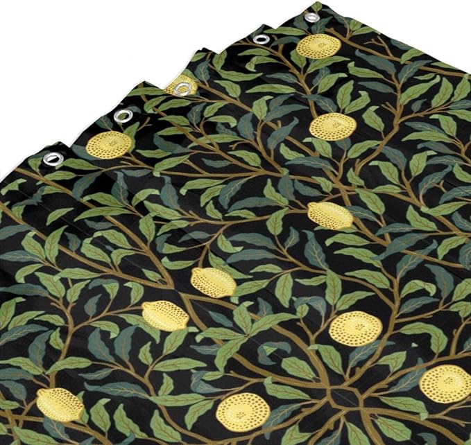 Vintage Botanical Shower Curtain William Morris Designs Green Jungle Fruit Print Shower Curtain Set Polyester Interior Waterproof Shower Curtain with 12 Hooks 66x72 Inches(168x183cm)