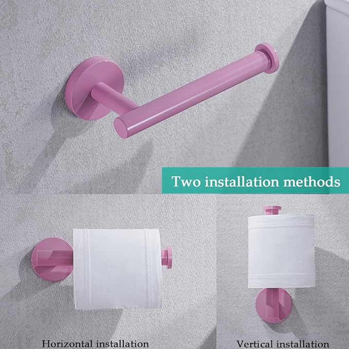 Pink Bathroom Accessories Set,5 Pieces Bathroom Hardware Set,24 inch Towel Bar,Towel Ring for Bathroom,Robe Towel Hooks,Toilet Paper Holder Wall Mounted(Drilling),SE96006S-5PK